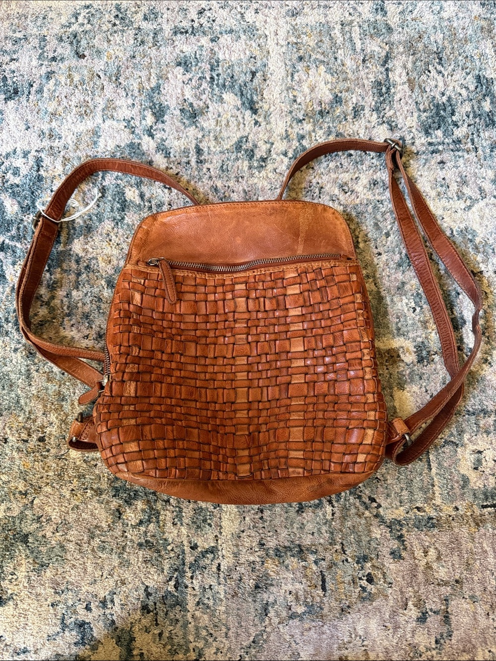 Vilenca Holland Brown Woven Leather Backpack Purse